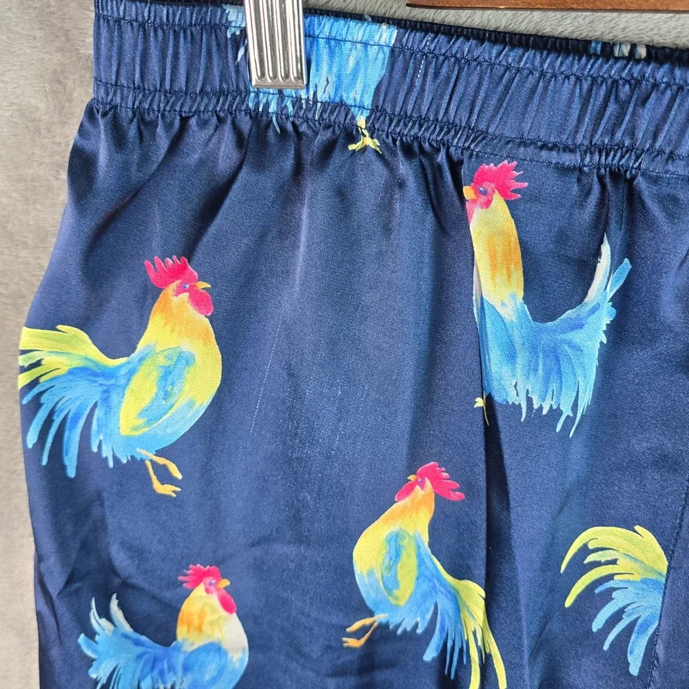 Chubbies Mens XL Navy Blue Rooster Print Satin Lounge Sleep Shorts Boomshakalaka